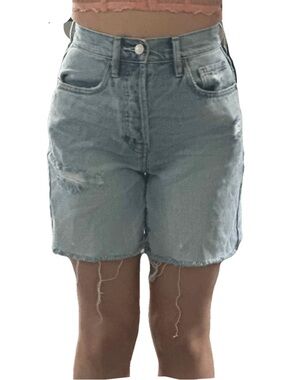 PacSun Light Blue High-Rise Frayed Hem Denim Shorts